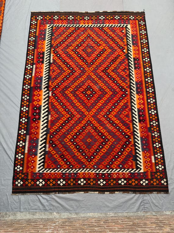8 X 12 Afghan Kilim Rug – Handmade Vintage Flatweave Carpet