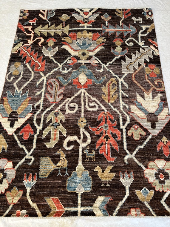 5x7 Handmade Afghan Oushak Carpet Living Pictorial Area Rug Masterpiece Wool Decor