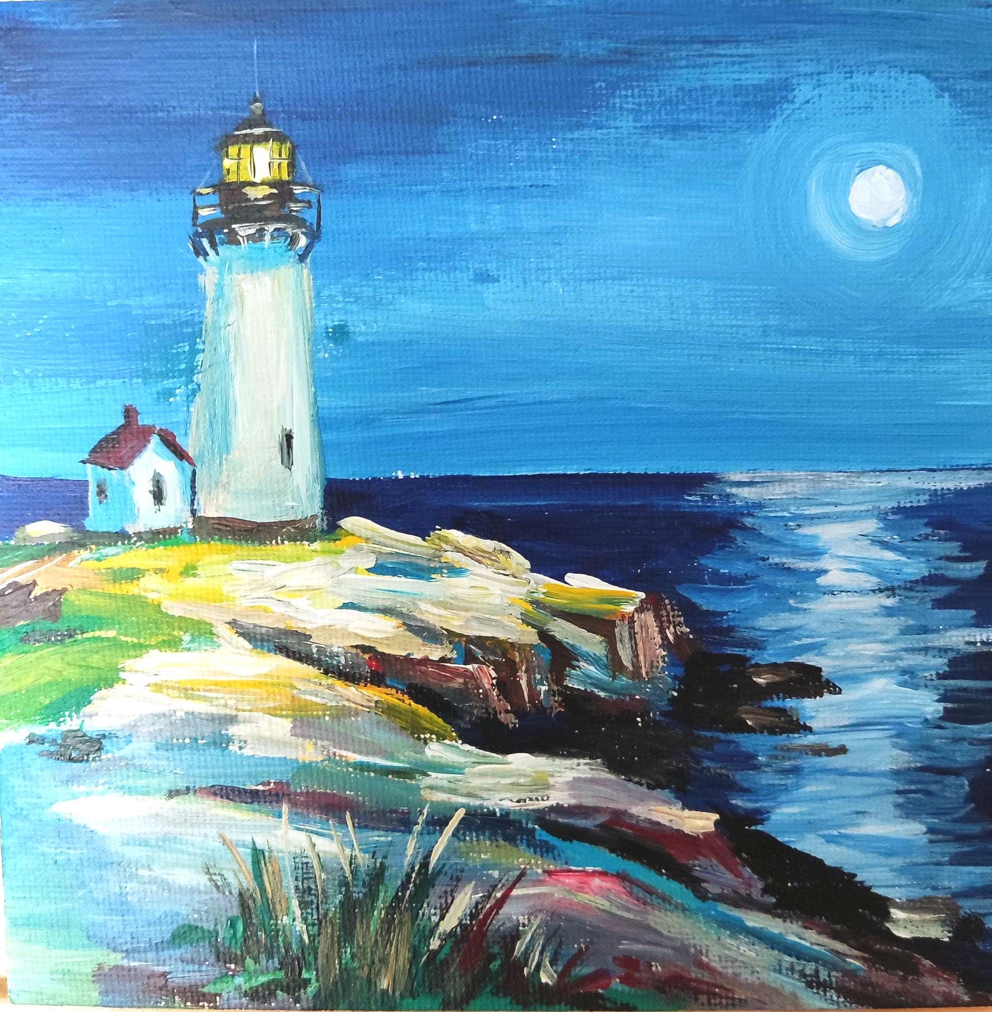 Miniature lighthouse painting original - Etsy 日本