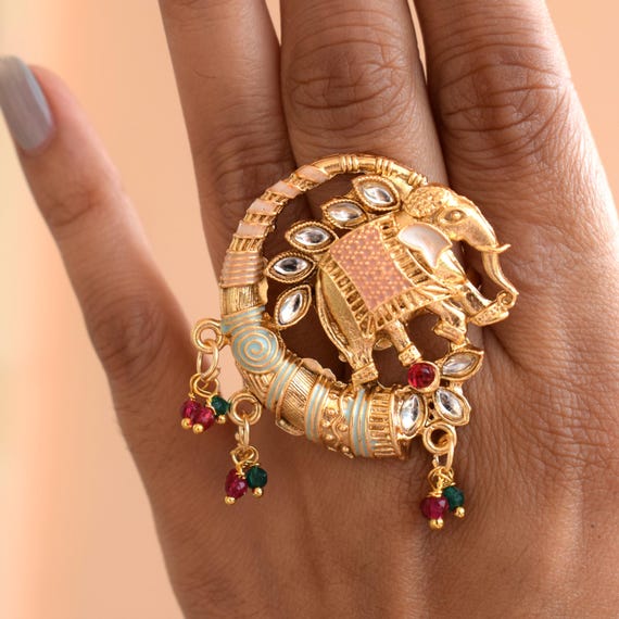 Statement Elephant Ring • Indian Ethnic Adjustabl… - image 3