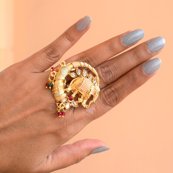 Statement Elephant Ring • Indian Ethnic Adjustabl… - image 2