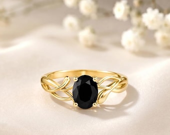 Natürlicher schwarzer Obsidian-Ring, ovaler Edelsteinring, 18 Karat vergoldet, handgefertigt, Statement-Ring, minimalistisches Schmuckstück, Geschenk für sie