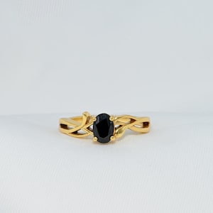 Natural Black Obsidian Ring Oval Gemstone Ring 18K Gold Filled Handmade Statement Ring Minimalist  Jewelry Gift for her