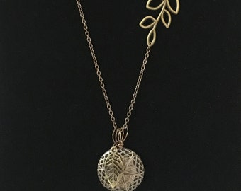 Antique Gold/Bronze Essential Oil Diffuser Necklace W/ Branch in Chain and Leaf - 1 ML essential oil option available to get you started