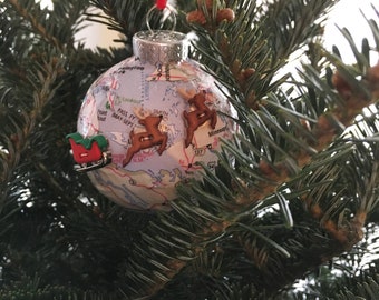 Santa and Reindeer "All Around The World" Christmas Ornament - All Proceeds  For Fundraiser For Well Project for reservations in the USA