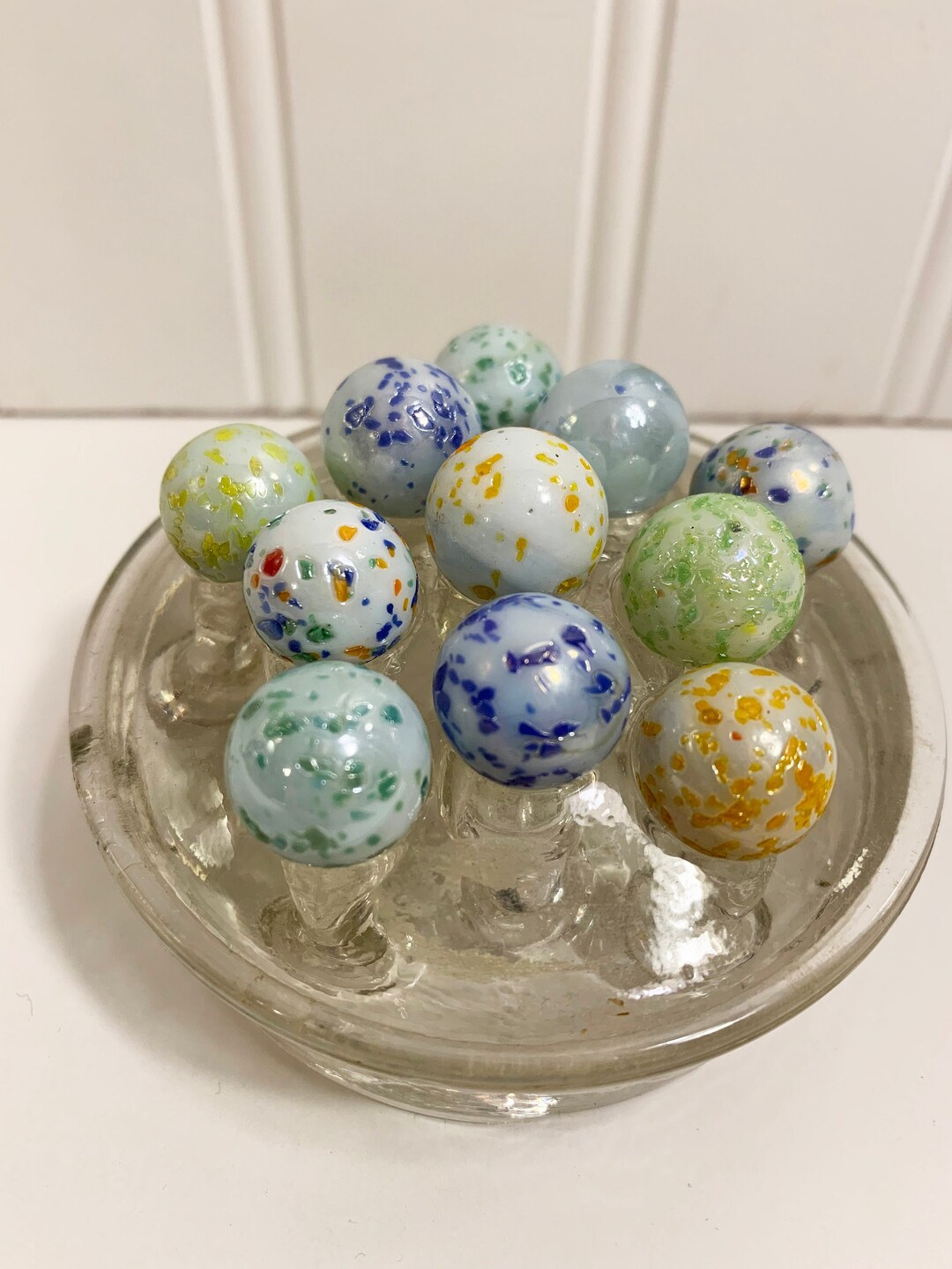 Vintage Confetti Marbles, a Set of 11, Two of Each Color. Purchase With