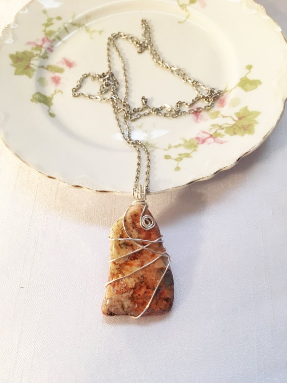 Wire Wrapped Polished Granite Pendant 