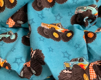 XL Monster Trucks Flannel Swaddling Blanket - X Soft 42 X 42 Inch Square - Nursing or Stroller Cover, Matching Burp Cloth Avail