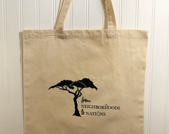 Canvas Book Bag - Tote w/ From Neighborhoods to Nations Logo, Made Just For Our Fundraiser, All Proceeds go to the well project in USA