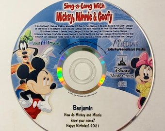 Mickey, Minnie, Goofy Personalized CD -Real characters sing child's name 80+ times!  CD 19.95, Best Price! Both CD and MP3 for  24.95