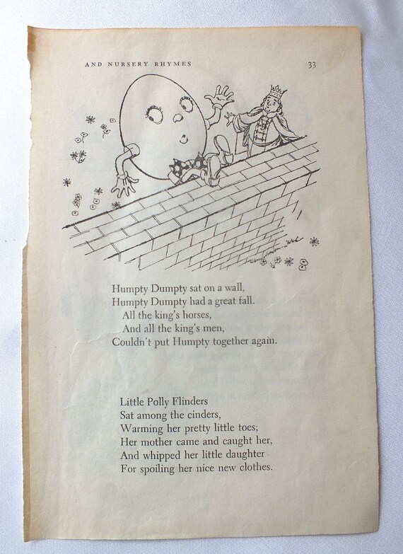 Vintage Nursery Rhyme Page Illustrations and Rhymes Altered Etsy