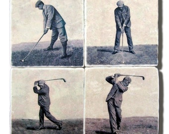 Golf Gift, For Him, Vintage Golfing Stone Coasters