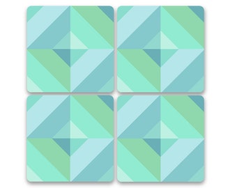 Geometric Sea, Coastal Beachy Coaster Set, Beach Gift, Seaglass Colors Coasters