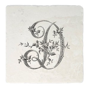 May include: A black and white illustration of the letter D with floral embellishments.