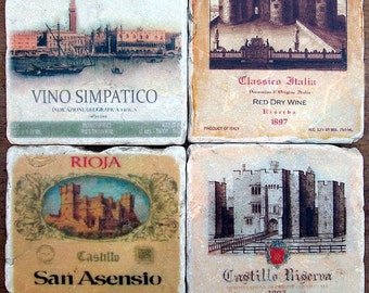 Rustic Coasters, Italian Wine Labels, Stone Coasters