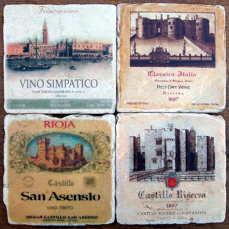 Rustic Coasters, Italian Wine Labels, Stone Coasters image 1