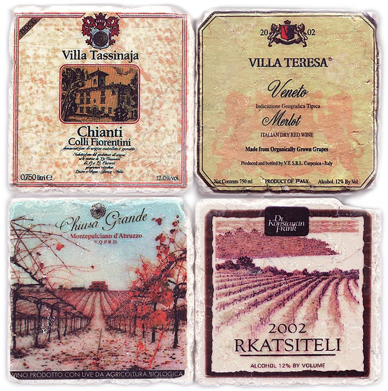 Stone Coasters Vintage Rustic Wine Labels Etsy