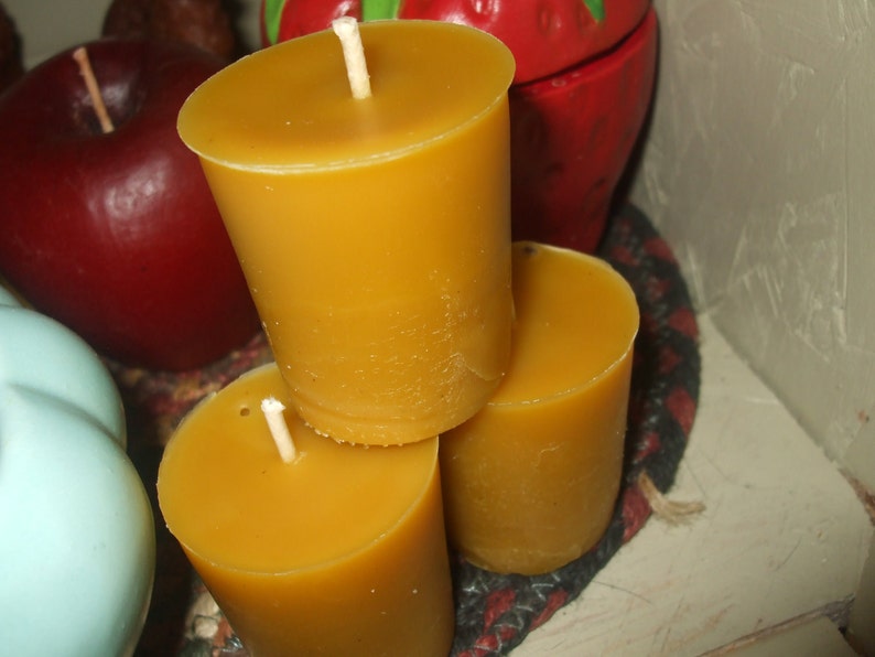 Three Pure Beeswax Votive Candles image 1