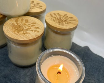 Lavender Beeswax Soy Coconut Oil Candles-glass with imprinted wooden lid