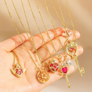 Magical Girl Necklace – Sailor Moon Inspired Jewelry | Crystal Heart, Wand & Key Pendants | Kawaii Anime Cosplay Gift for Her, Cute Pendant