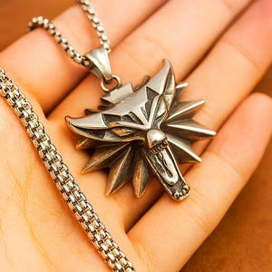 The Witcher Wolf Medallion Necklace, Geralt of Rivia Pendant, Stainless Steel Wolf Head Jewelry,Gamer Gift, Cosplay Accessory, birthday gift