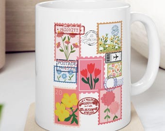 Blommig keramisk kaffemugg | Dekorativ stämpelkonst tekopp