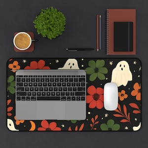 Halloween Desk Mat | Spooky Mouse Pad | Large Gaming Office Mat | Spooky Halloween Desk Mat | Witchy Ghost Pumpkin Mouse Pad