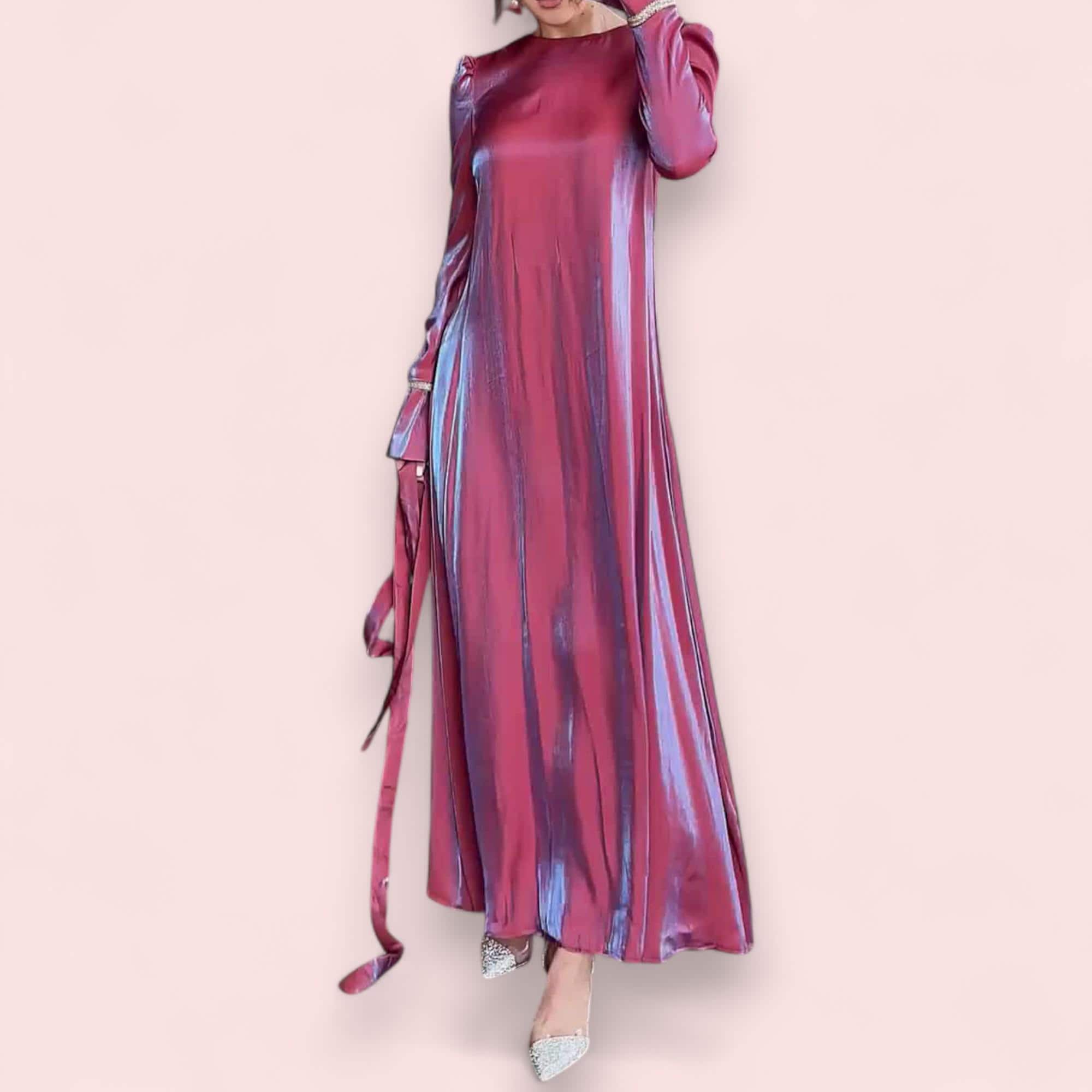 chinese dress ladies Afrm Talmo Long Sleeve Open Back Mesh Dress in Fuchsia Rose at Nordstrom, Size Large main image 1