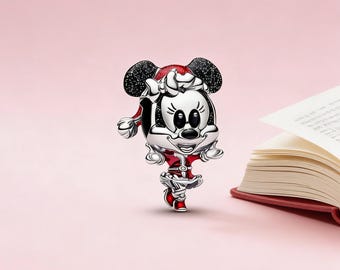 Charm navideño de Minnie Mouse de Disney, charm de plata de ley 925, compatible con pulseras Pandora, inspirado en el regalo perfecto para niñas y mujeres.