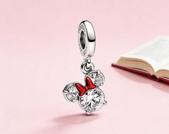 Charm colgante de silueta de Minnie Mouse de Disney, en plata de ley 925, compatible con pulseras Pandora, inspirado en el regalo perfecto para niñas y mujeres.