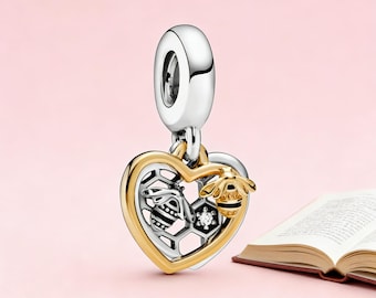 Charm de corazón de abeja, charm de plata de ley 925, compatible con pulseras Pandora, inspirado en el regalo perfecto para niñas y mujeres.