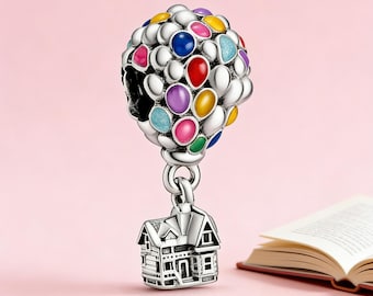 Disney Pixar's Up House & Ballons Anhänger, 925 Sterling Silber Anhänger, Kompatibel mit Pandora Armbändern, Inspiriert, Perfektes Geschenk für Mädchen Frauen