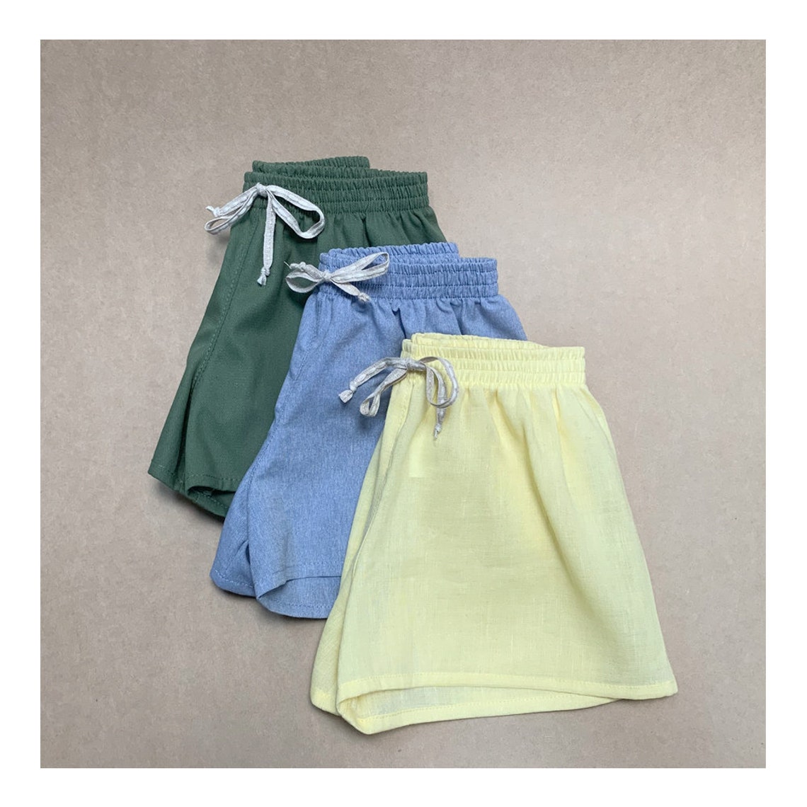 Yellow linen unisex shorts. Elastic waist for boys or girls. | Etsy