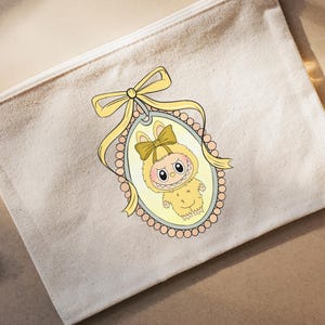 Labubu Inspired Coquette Bow Yellow Makeup / Coin / Pencil Purse – Natural & Black Options