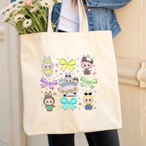 Bows and Cars Labubu-Inspired Canvas Tote