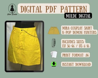 ミラ コスプレスカート PDF型紙 - K-POP デーモンハンターズ | ハイウエスト デニム風スカート デジタルテンプレート | サイズ 36-46 (XS-XL)