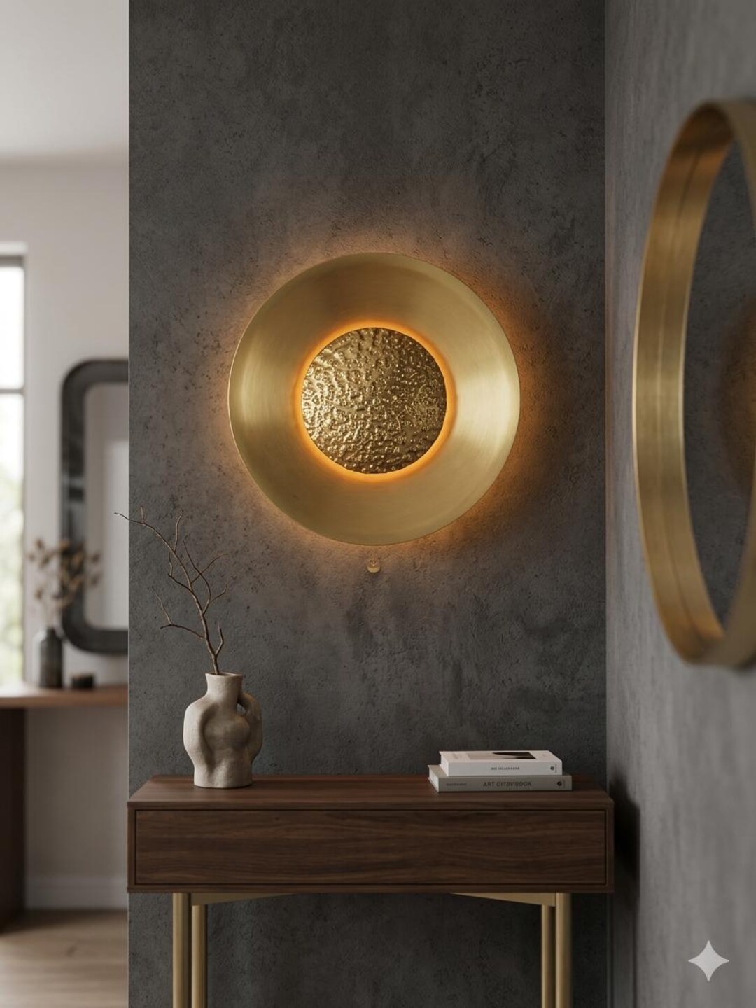 Modern Gold Wall Sconce | Hammered Gold Sunburst Light | Mid Century ...