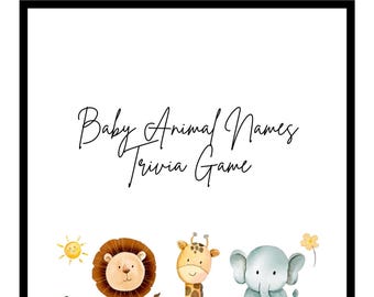 Safari Jungle Baby Shower Game: Baby Animal Names Trivia (Printable)