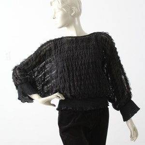 1970s sheer black ruffle blouse