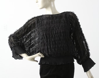 1970s sheer black ruffle blouse