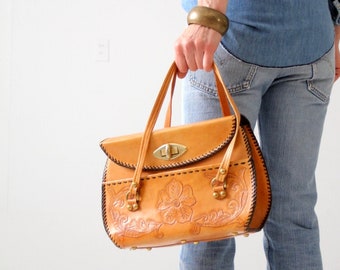 1960s tooled leather handbag