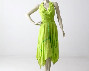 1970s boho gauze halter sundress dress