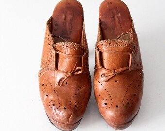 品多く 70s Vintage Leather Etsy - 6 Size Clogs 靴