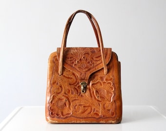 Bolso vintage de cuero repujado, bolso tipo cartera con asa superior estilo suroeste