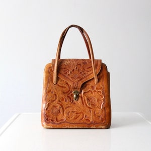 Bolso vintage de cuero repujado, bolso tipo cartera con asa superior estilo suroeste