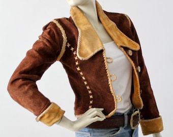 1970s NBL style leather jacket, suede cropped coat