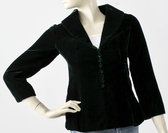 Blazer de terciopelo de los años 70, chaqueta bohemia vintage verde oscuro