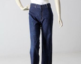 vintage 50s dark wash denim jeans, high waist straight leg denim 28 x 31