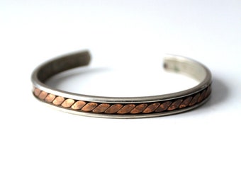 vintage copper mixed metal cuff bracelet