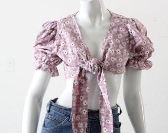 vintage 90s floral tie front crop top